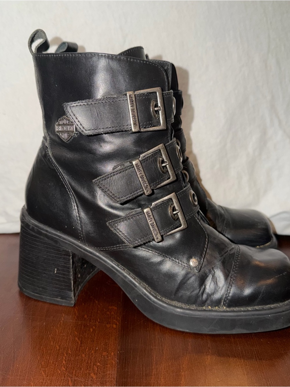 Harley Davidson Black Leather Y2K Moto Buckle Boots Women’s 8.5